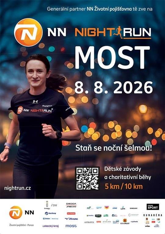 Srdečně vás zveme k účasti na již 12. ročníku tradiční běžecké události NN NIGHT RUN MOST, která se letos koná v sobotu 8. srpna 2026 na 1. náměstí v Mostě a přilehlém parku Šibeník. Start hlavního závodu je ve 21:00. Nenechte si to ujít. Více informací zde.