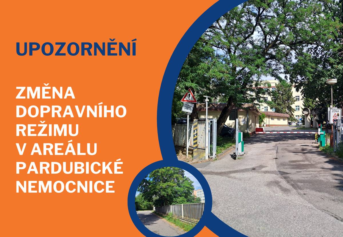 Pokud se chystáte do Pardubické nemocnice autem, počítejte s dočasnou změnou dopravního režimu. Důvodem je rekonstrukce parkoviště u spodní vrátnice, která potrvá do konce letošního roku.     Co se mění?    Vjezd do areálu bude možný pouze zadní vrátnicí z ulice Komenského. Výjezd z areálu povede po komunikaci mezi budovami č. 13 a 22.  Směr do centra Pardubic – povinně vlevo kolem supermarketu PENNY. Směr na Pardubičky – vpravo.      Změna se netýká vozidel integrovaného záchranného systému, která budou i nadále využívat hlavní bránu.     Součástí opatření budou také úpravy parkoviště před budovou č. 3 (porodnicí) a změna směru jízdy u budovy č. 11, aby byl zajištěn bezpečný provoz v areálu.     Prosíme všechny pacienty, návštěvníky i řidiče o zvýšenou opatrnost a respektování dopravního značení.     Děkujeme za pochopení.
