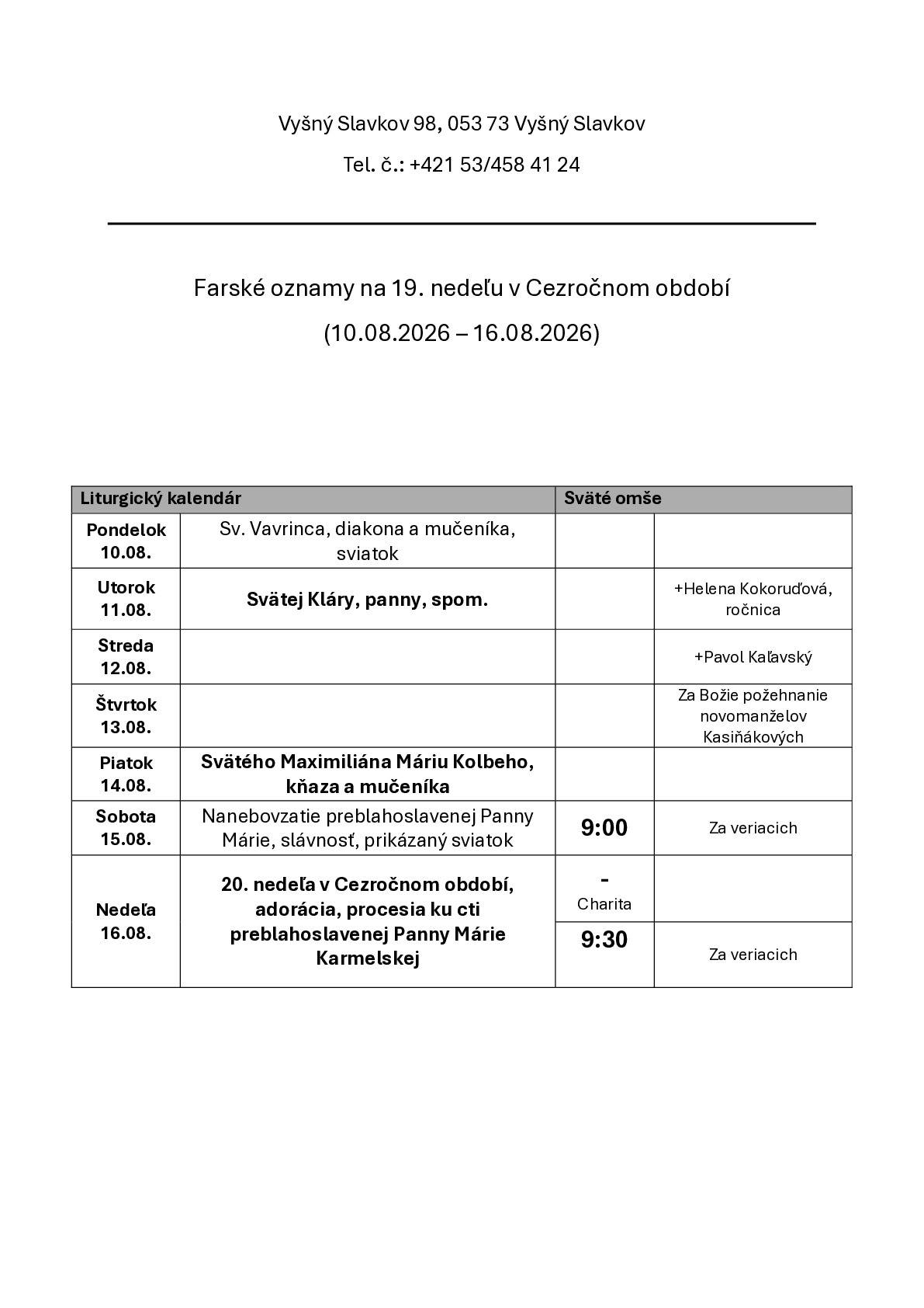 Farské oznamy na 33. týždeň