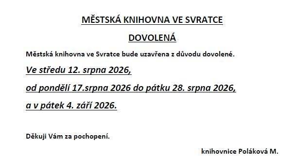 Knihovna Svratka - dovolená.