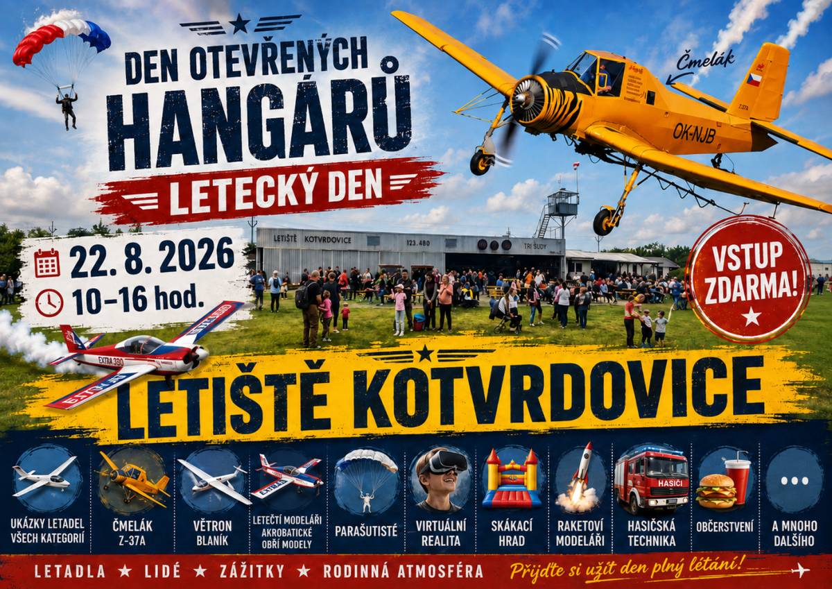 Den otevřených dveří proběhne v sobotu 22. srpna od 10.00 hodin, zahájení ukázek je od 13 hodin. Pro velký zájem vyhlídkové lety vrtulníkem! Pro návštěvníky bude připraveno chutné občerstvení. Atrakce pro děti! Parkování přímo u letiště. Vstupné zdarma.