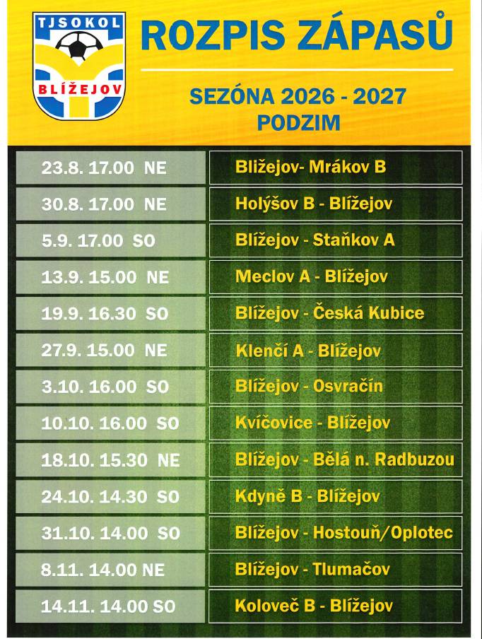 SEZÓNA 2026 - 2026 - PODZIM