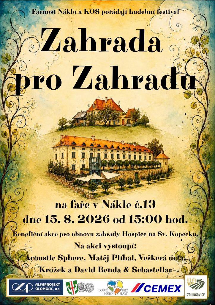 Farnost Náklo a KOS pořádají festival dne 15. srpna 2026 od 15:00.
