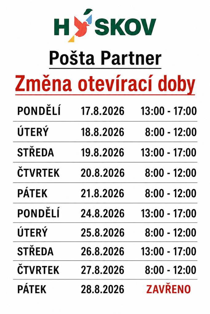 Změna pracovní doby srpen 2026