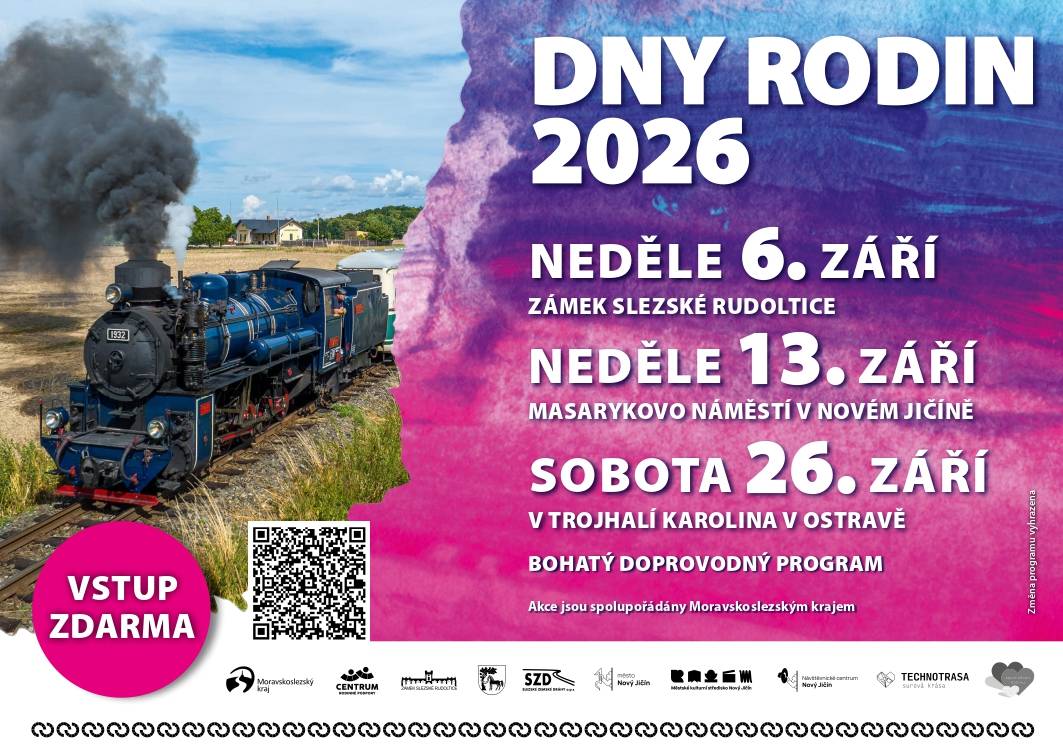 Moravskoslezský kraj zve na Dny rodin 2026, které nabídnou tři dny plné výletů, zábavy a zajímavého programu pro celou rodinu. V neděli 6. září si můžete užít den na zámku Slezské Rudoltice. Čeká vás jízda parním vlakem, komentované prohlídky zámku i bohatý program pro děti. V neděli 13. září zavítají Dny rodin na Masarykovo n...
