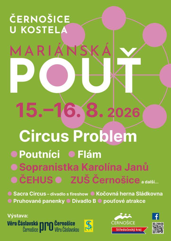 Již tento víkend 15.–16. 8. na vás čeká divoký balkánský Circus Problem, ohnivá show, Poutníci, ale i výstava o Věře Čáslavské. Děti nadchne kočovná herna s mechanickými hrami Sládkovna i loutkové pohádky. Jarmark, atrakce i hudba před kostelem a ve Sportparku Berounka! Přijďte se bavit a tančit!
