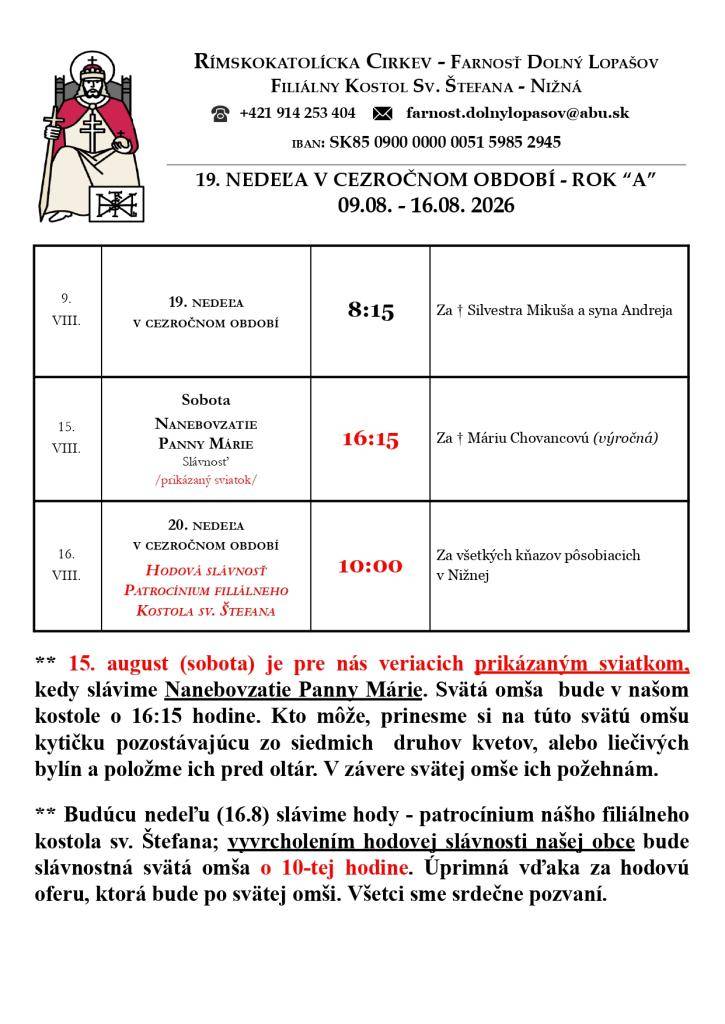 Farnosť Dolný Lopašov - bohoslužobný poriadok 33. týždeň
