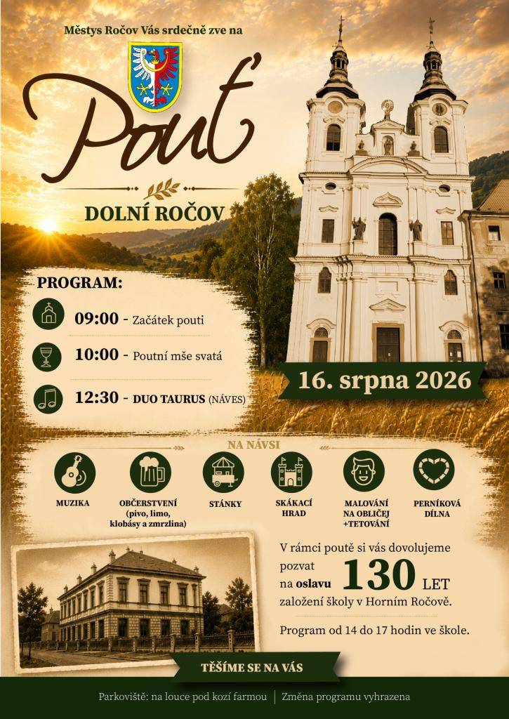 Dne 16. srpna 2026 se uskuteční Pouť v Dolním Ročově.