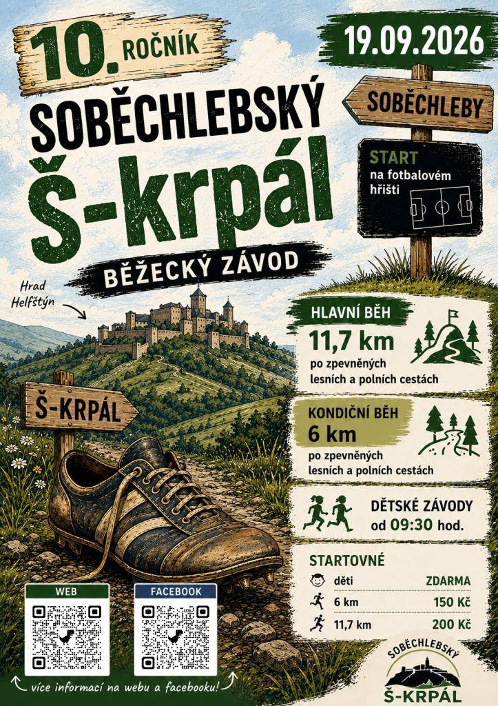 V sobotu 19. září 2026 se koná Soběchlebský Škrpál - běžecké závody se uskuteční v obci Soběchleby. Kondiční běh a dětské závody.