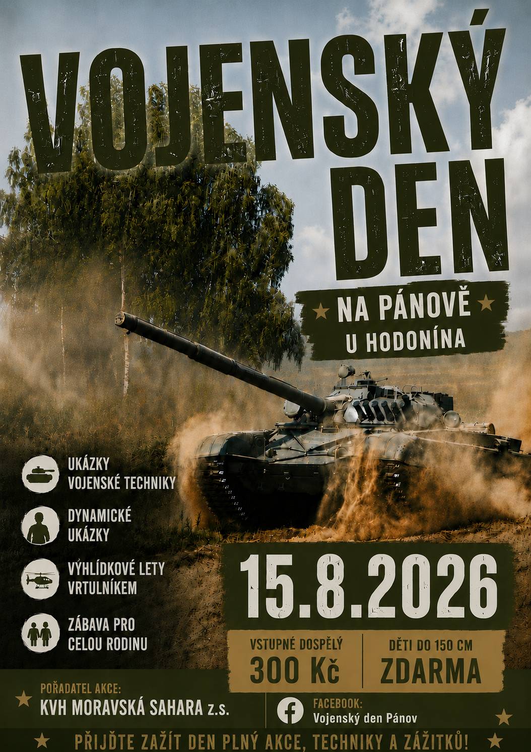 Zveme vás na Vojenský den na Pánově, který se uskuteční v sobotu 15. srpna.  Jako každý rok projede obcí konvoj historických vojenských vozidel a to v pátek 14. srpna okolo 18:45 ze směru od Josefova na Hodonín.