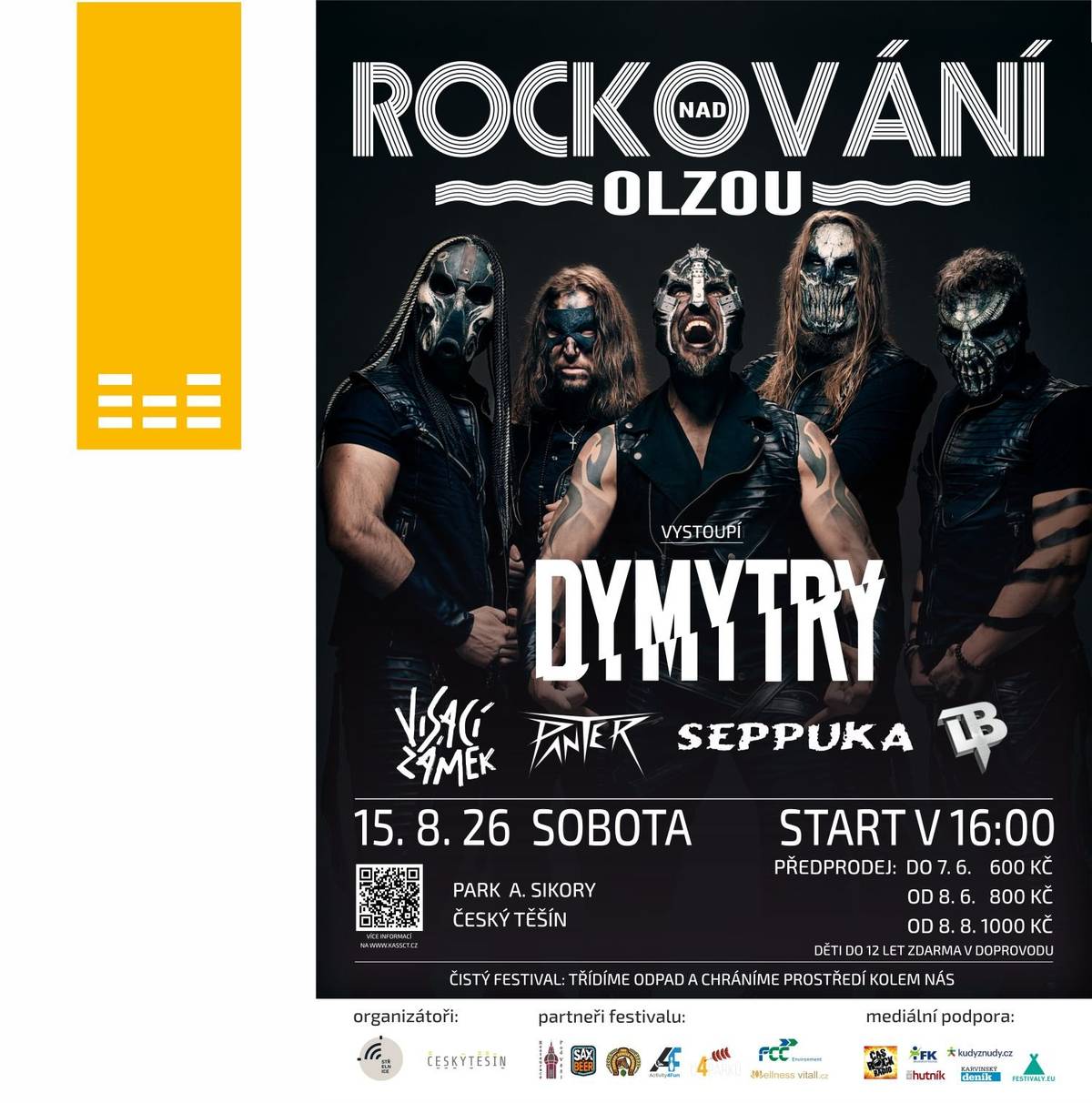Čeká vás pořádná dávka rockové energie, skvělá atmosféra a muzika pod širým nebem v parku Adama Sikory v Českém Těšíně. Již tuto sobotu 15. 8. 2026! Na pódiu se představí Dymytry, Seppuka, Visací zámek, LTB Láďa Tomis Band a Panter. Fanouškům pořádné muziky se brány otevřou v 15:00 hod. Program odstartuje v 16:00 hod. a provede jím moderátorka rádia Čas Rock Hanka Outratová. Vstupenky k zakoupení online i na místě.