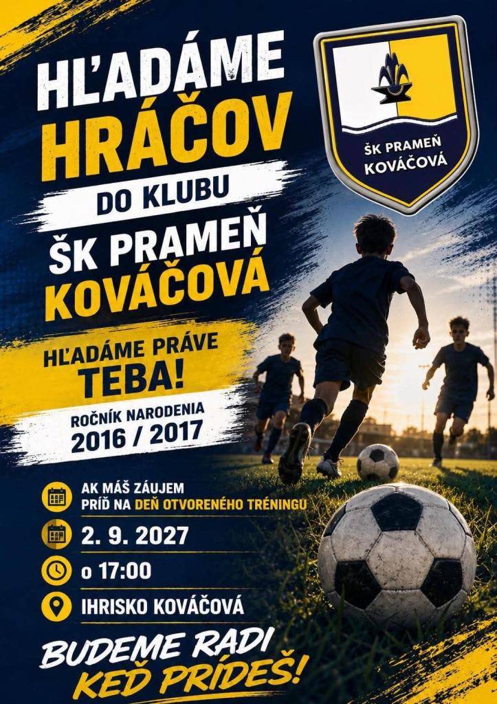ŠK PRAMEŃ KOVÁČOVÁ  hľadá mladých hráčov