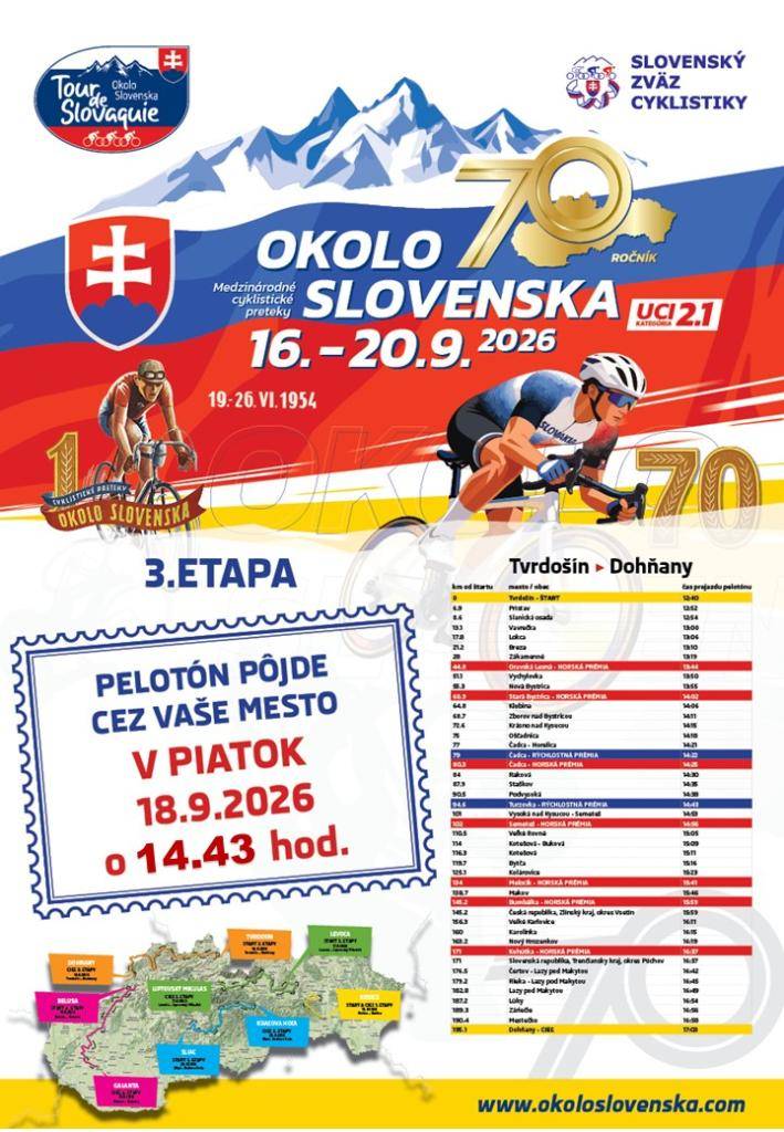 V piatok 18.septembra 2026  o 14.43 hod.  pôjde pelotón cez naše mesto