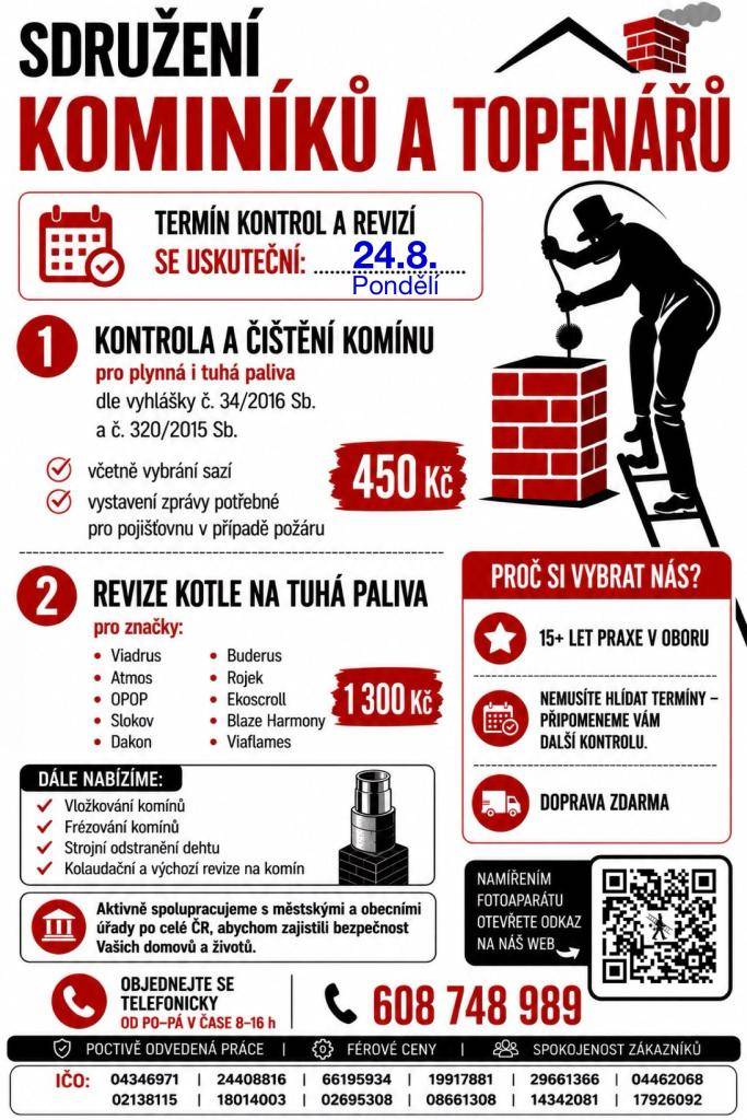 Kontrola a čištění komínů 24.8.2026