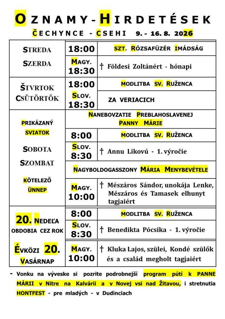 omšový poriadok - miserend