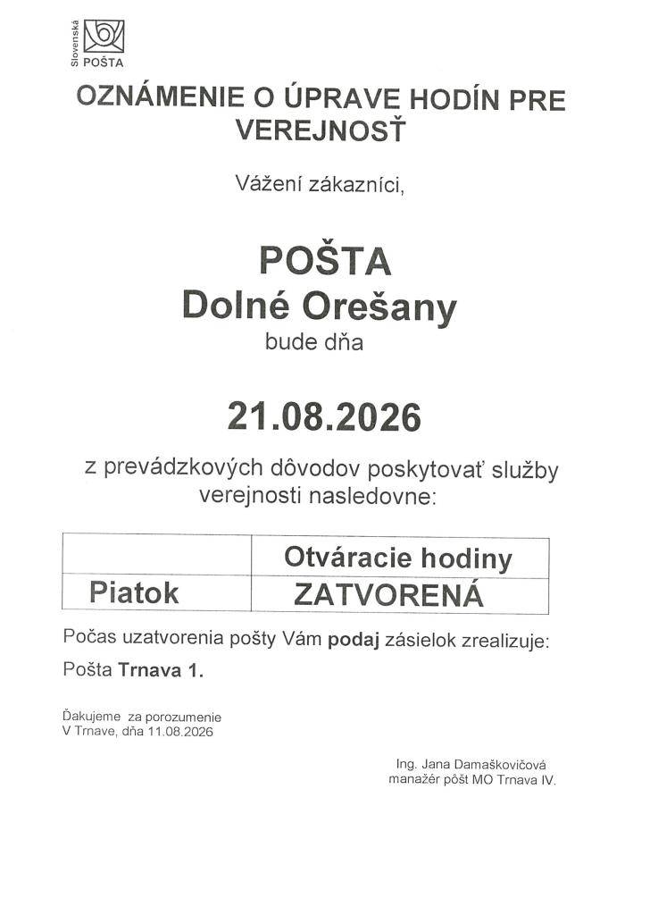 Pošta - zmena