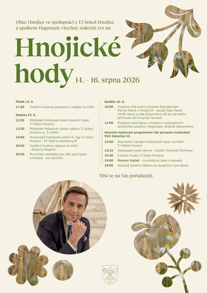 Hnojické hody se uskuteční ve dnech 14. - 16. srpna 2026 v Hnojicích.
