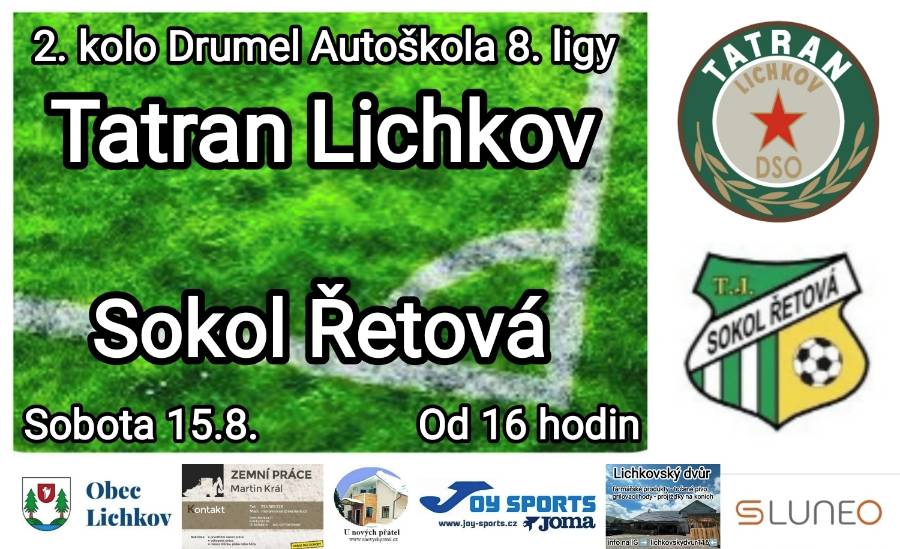 Druhé utkání sehraje Tatran opět na domácí půdě. Tentokrát ho čeká střetnutí s jedním nejsilnějších týmů 8. Ligy, který v minulém ročníku patřil mezi nejvážnější adepty na první postupovou příčku. Lichkovští budou chtít jistě navázat na minulé vítězné vystoupení před domácími fanoušky po kterém brali tři body. Tímto zveme všechny naše fanoušky a příznivce na sobotní fotbalové odpoledne.