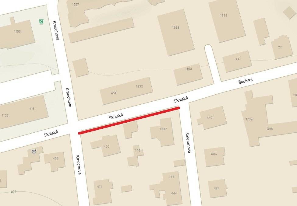 Z důvodu havárie na vodovodním řadu v ul. Školská, proběhne dne 13.08.2026 v čase 08:00 až 15:00 hod ( či do dokončení oprav ) odstávka dodávky pitné vody ve vyznačeném úseku ul. Školská Děkujeme za pochopení