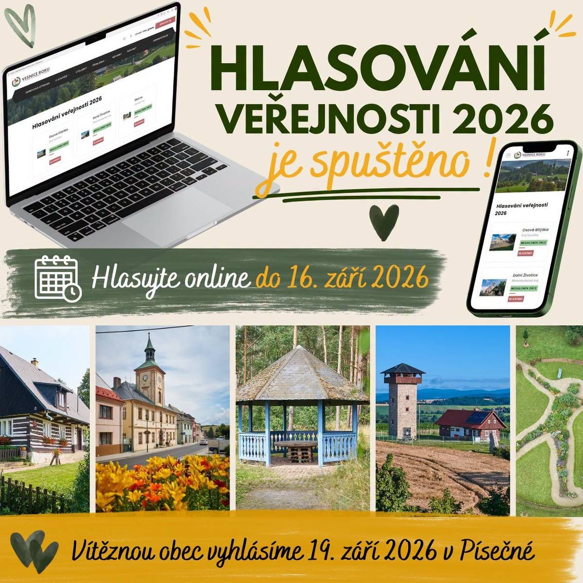 Až do středy 16. září 2026 můžete v on-line hlasování O Cenu veřejnosti podpořit Obec Višňová, vítěznou obec Libereckého kraje 2026!   Hlasovat můžete zde: https://vesniceroku.cz/hlasovani-verejnosti/     O Cenu veřejnosti usiluje 13 vítězů krajských kol soutěže Vesnice roku 2026.         Vítězná obec převezme Cenu veřejnosti při slavnostním vyhlášení celostátního kola soutěže Vesnice roku 2026, které se uskuteční v sobotu 19. září v Písečné v Pardubickém kraji.