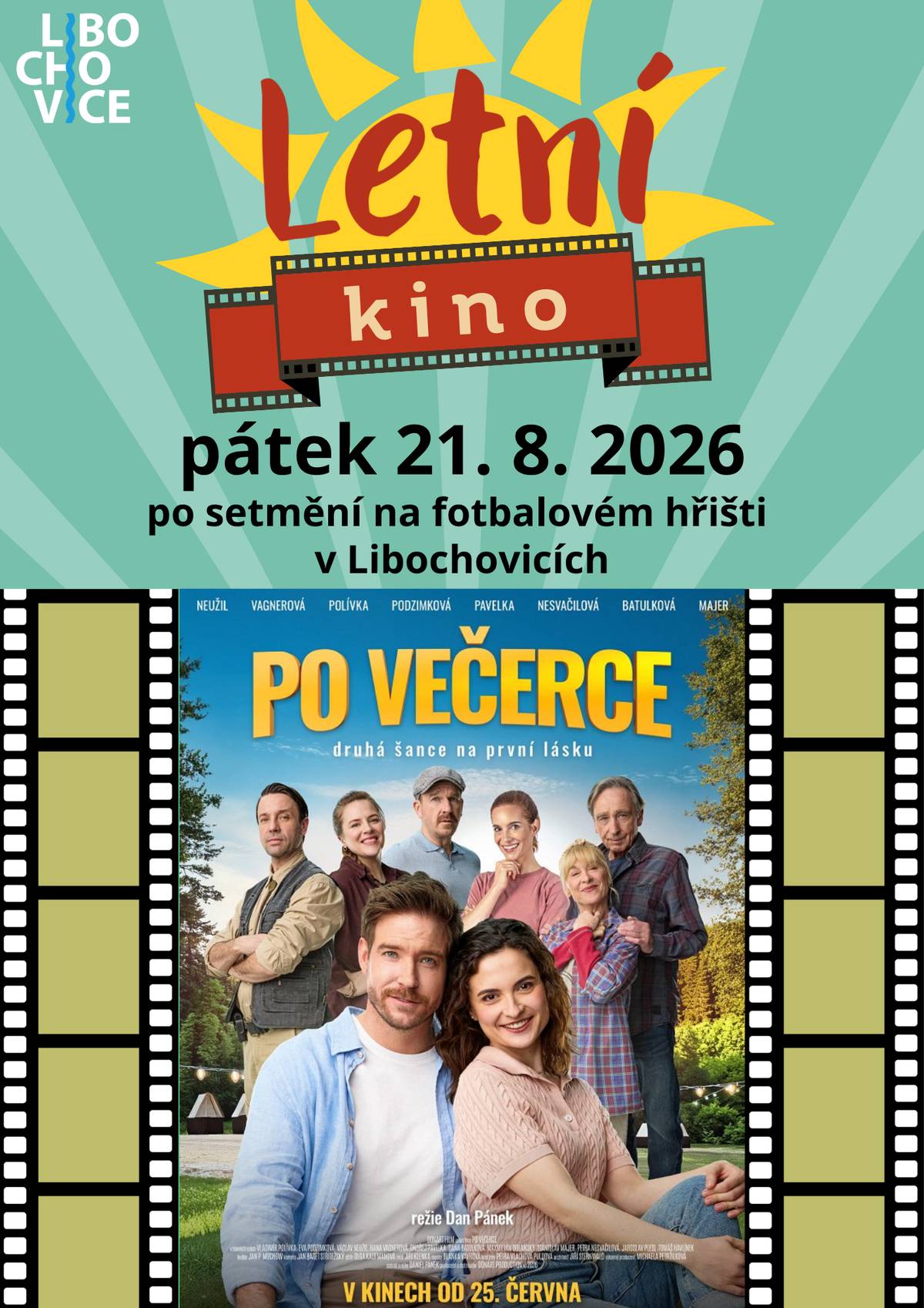 V anketě jste svými hlasy vybrali další novou českou komedii Po večerce. Pokud nám bude přát počasí, promítneme si ji společně v pátek 21. srpna po setmění na fotbalovém hřišti v Libochovicích. 🎬🍿