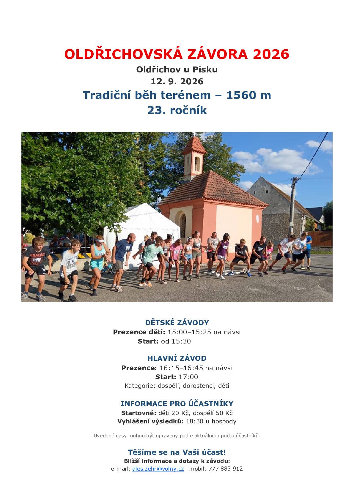 Oldřichovská závora 12.9. 2026 - tradiční běh terénem na 1560m