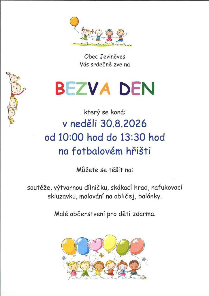 soutěže, výtvarná dílnička, skákací hrad, nafukovací skluzavka, malování na obličej, balónky