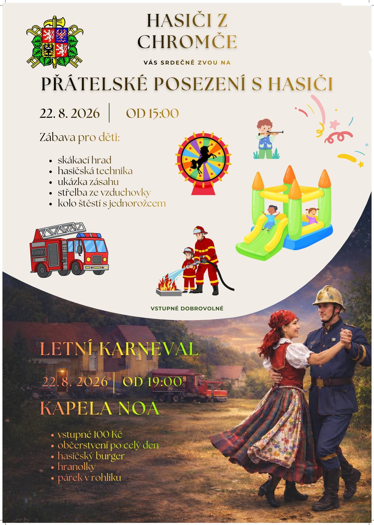Hasiči z Chromče Vás srdečně zvou na PŘÁTELSKÉ POSEZENÍ S HASIČI v areálu u ČOV v Chromči