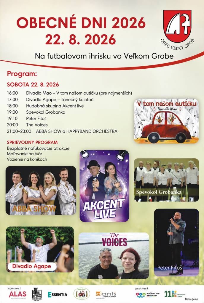 Milí občania, pozývame vás na spoločné popoludnie a večer plný hudby, tanca a dobrej nálady.