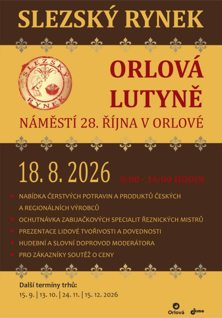 Spolek českých výrobců a zemědělců zve veřejnost na další Slezský rynek. Koná se v úterý 18. srpna. Stánky se otevřou v 8 hodin a prodej probíhá do 16 hodin. Přijďte si vybrat z nabídky čerstvých potravin a produktů regionálních výrobců, ochutnat zabijačkové speciality řeznických mistrů nebo si udělat radost poctivým rukodělným...
