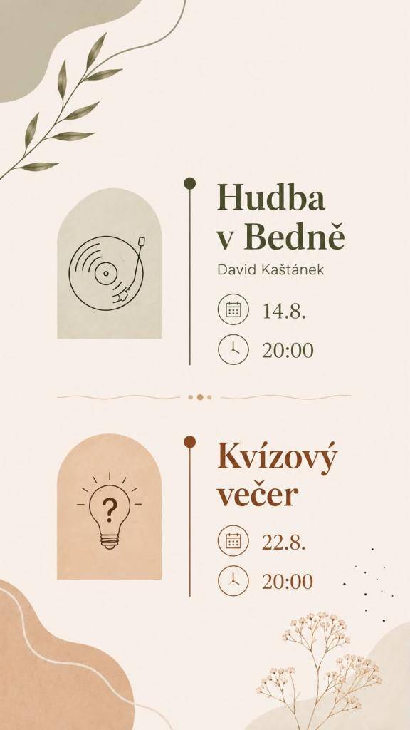 Na 14. srpna 2026 je naplánována hudební akce v Bedně ve dvoře kulturního domu v Obci Šanov.  Na 22. srpna 2026 je naplánován kvízový večer.