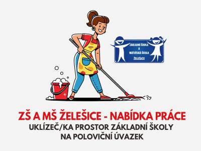 Základní škola a Mateřská škola Želešice, p. o. hledá uklízečku prostor základní školy na úvazek 0,5 (4 hodiny). Nástup možný ihned.