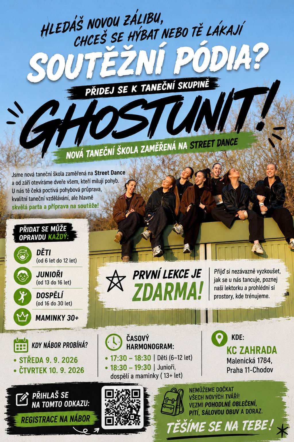 Taneční škola zaměřená na Streed Dance pořádá nábor nových tanečníků. Přidat se můžou děti, junioři, dospělí i maminky 😊