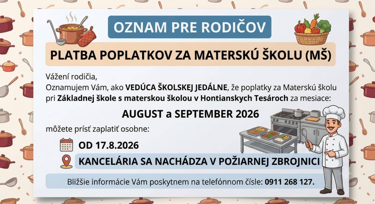 Vedúca školskej jedálne informuje rodičov