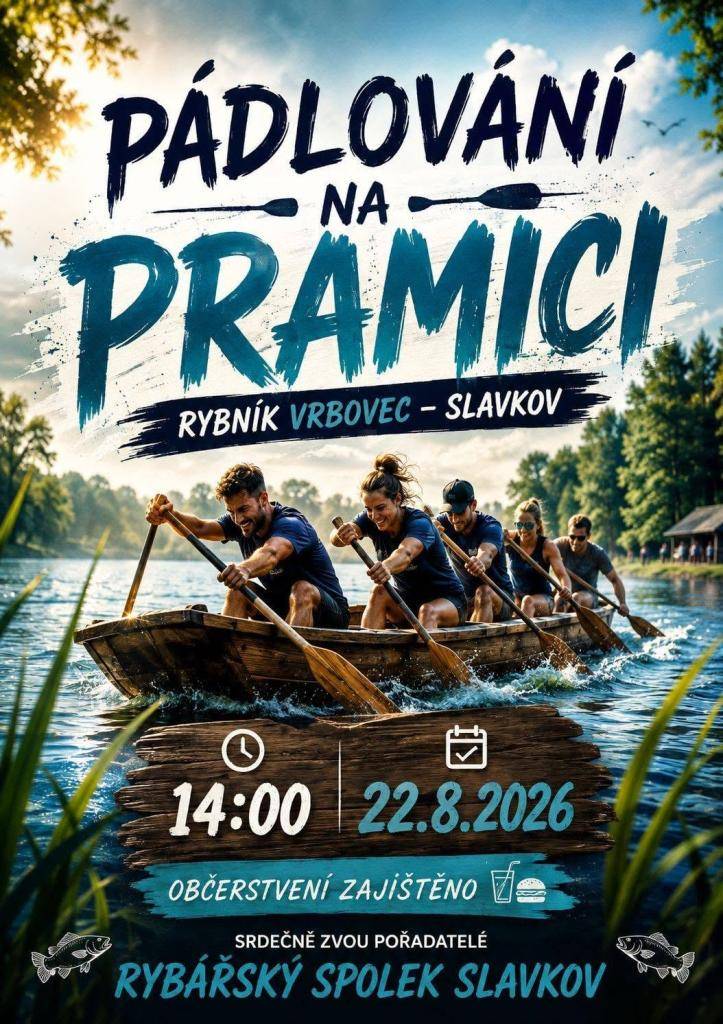 Rybářský spolek Slavkov Vás srdečně zve na tradiční pádlování na pramici po rybníce Vrbovec. Akce se koná v sobotu 22. srpna. Zápis družstev od 14 hodin. Občertvení zajištěno. Za nepříznivého počasí se akce nekoná.