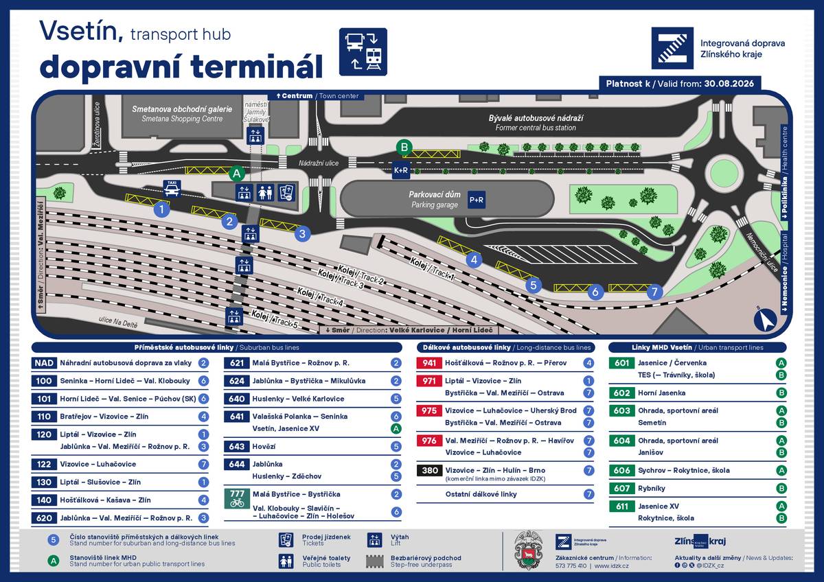 S platností od 30.8.2026 bude autobusové nádraží ve Vsetíně přesunuto do nových prostor.