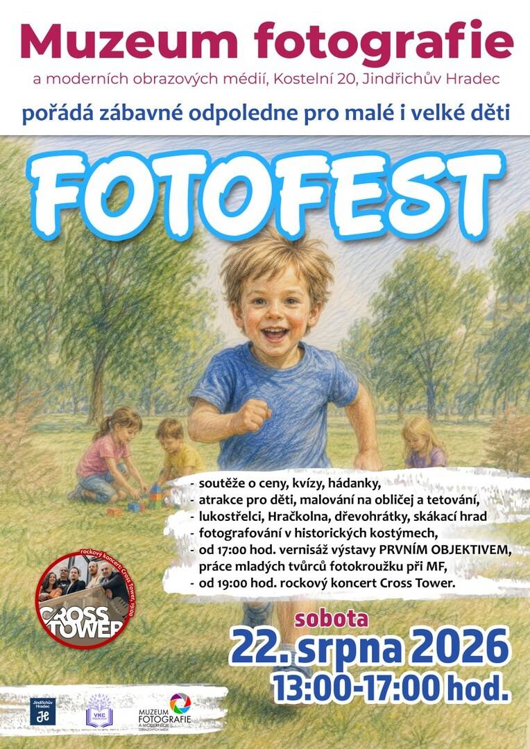Muzeum fotografie a moderních obrazových médií zve v sobotu 22. srpna od 13:00 do 17:00 hodin na FOTOFEST 2026 – zábavné odpoledne pro děti i dospělé.