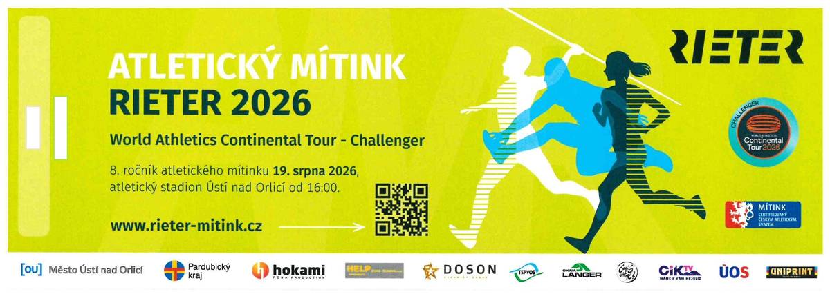 Ve středu 19. srpna se uskuteční 8. ročník atletického Rieter mítinku.  Na 110 metrů překážek se představí nestor české atletiky Petr Svoboda. V běhu na 600 metrů se pokusí Jakub Dudycha o překonání českého rekordu.  Na 100 m bude startovat olympijská vítězka Jamajčanka Brianna Williams. V tyči se představí juniorská mistryně světa Nicol Kroutilová. V dalších disciplínách se představí mnoho dalších atletů z 20 zemí celého světa. Kvalitou obsazení se bude mítink v Ústí nad Orlicí řadit hned za Zlatou tretru Ostrava.  Začátek v 16:00 na atletickém stadionu v Ústí nad Orlicí.