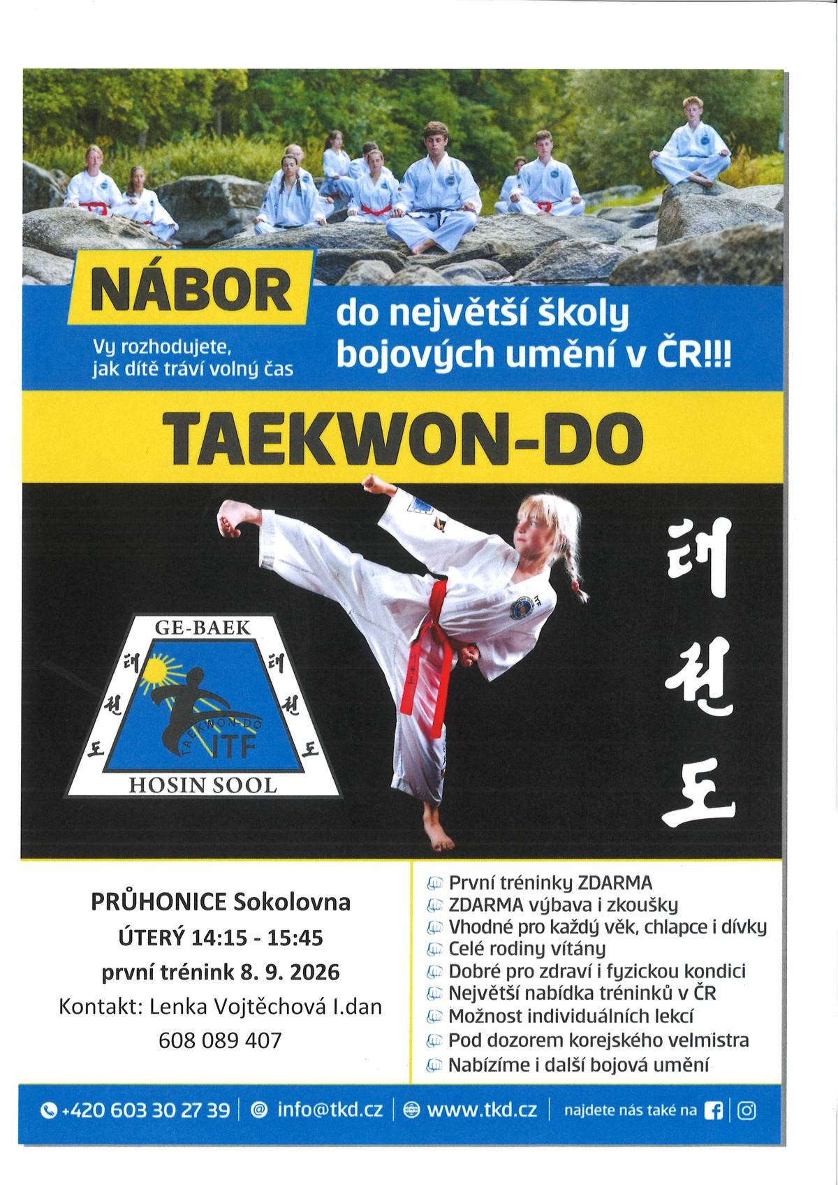 Chcete zlepšit svou kondici a naučit se praktickou sebeobranu? Přihlašte se do největší školy Taekwon-Do v České republice.