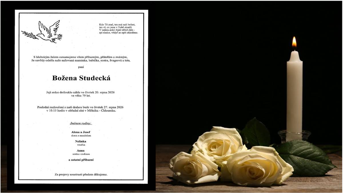 S hlubokým žalem oznamujeme, že navždy odešla naše občanka,  paní Božena Studecká. Čest její památce.