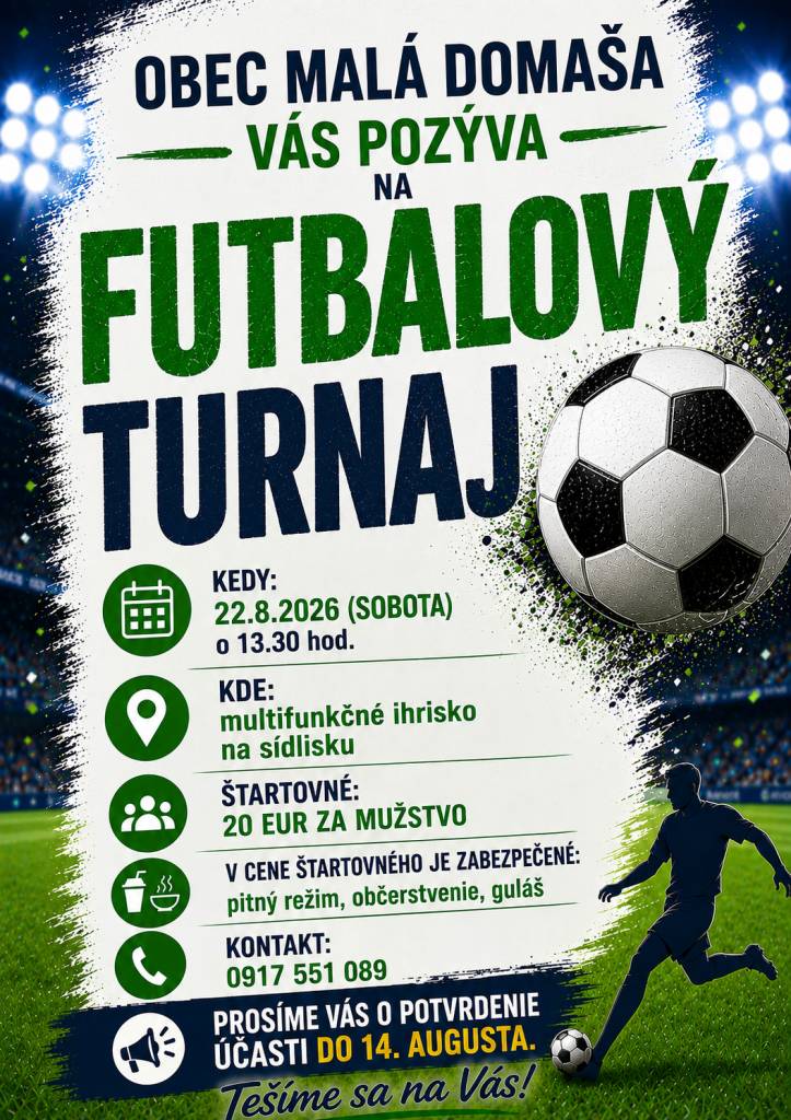 Futbalový turnaj Obec Malá Domaša 22.8.2026