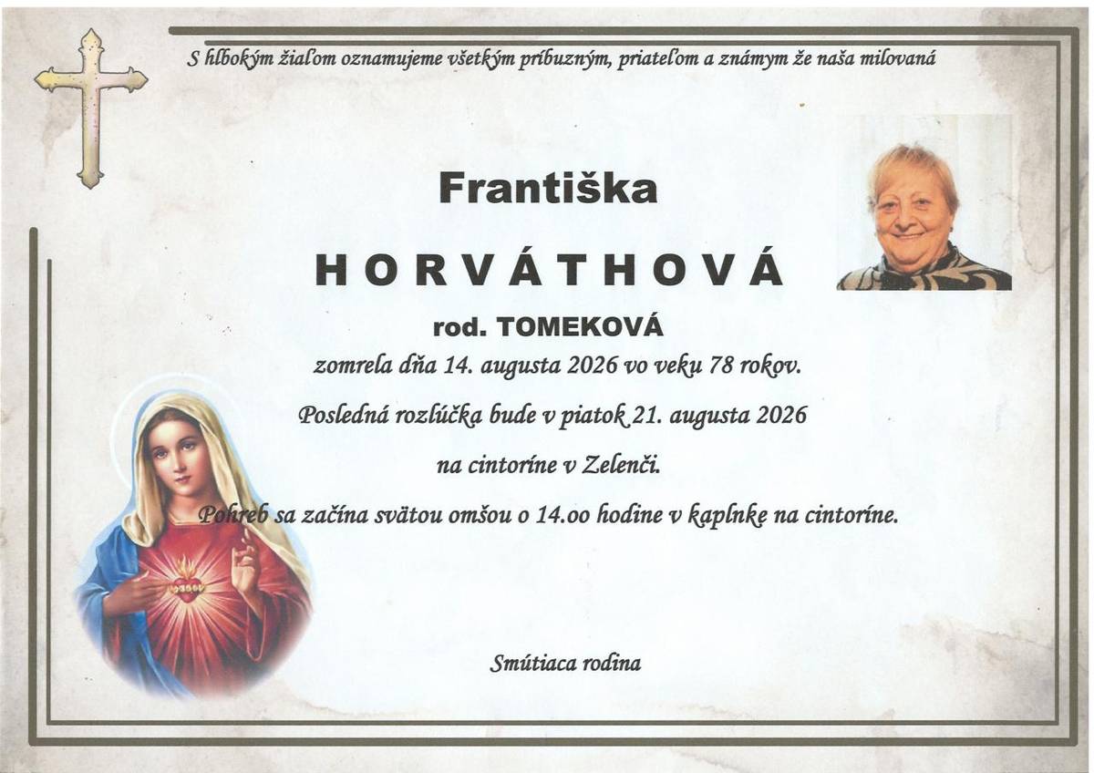 p. Františka Horváthová, rod. Tomeková