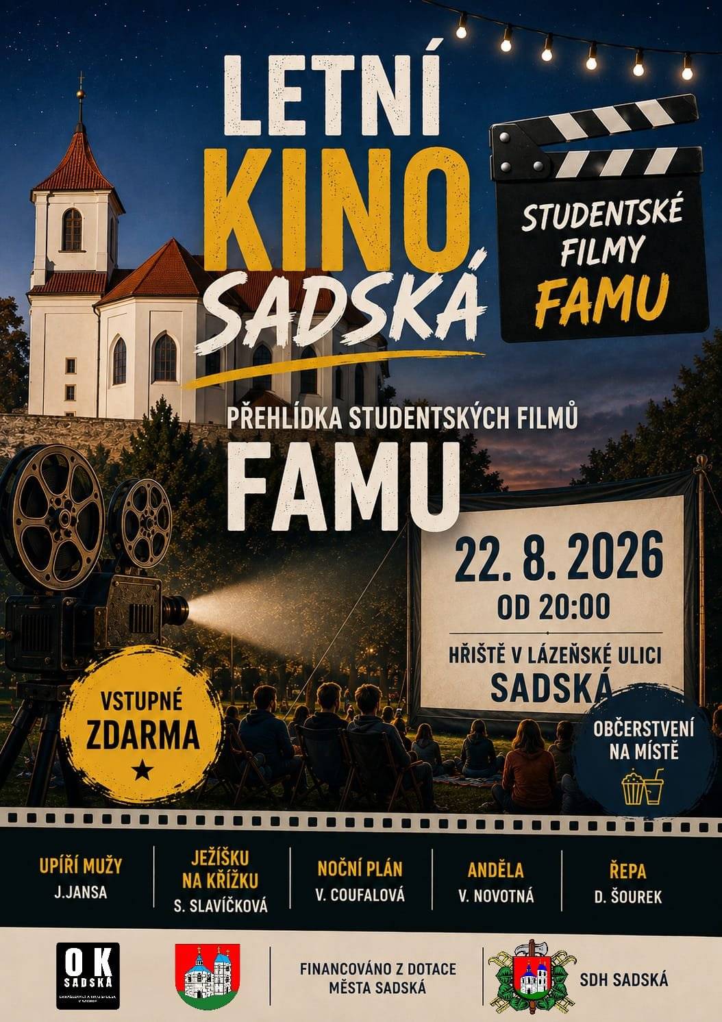 Zveme vás na další promítání letního kina v Sadské v sobotu 22.8. ve 20:00 hodin na hřišti v Lázeňské ulici.
