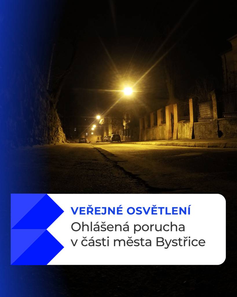 V několika ulicích Bystřice směrem na Líšno a Opřetice aktuálně nesvítí veřejné osvětlení. O závadě víme a hledáme její příčinu, poruchu proto není nutné znovu hlásit. Na opravě pracujeme a osvětlení se snažíme zprovoznit co nejdříve.