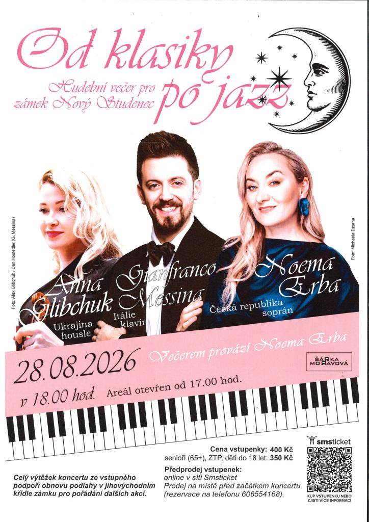 Koncert se uskuteční na Zámku v Novém Studenci v pátek 28.8.2026 od 18:00 hodin.