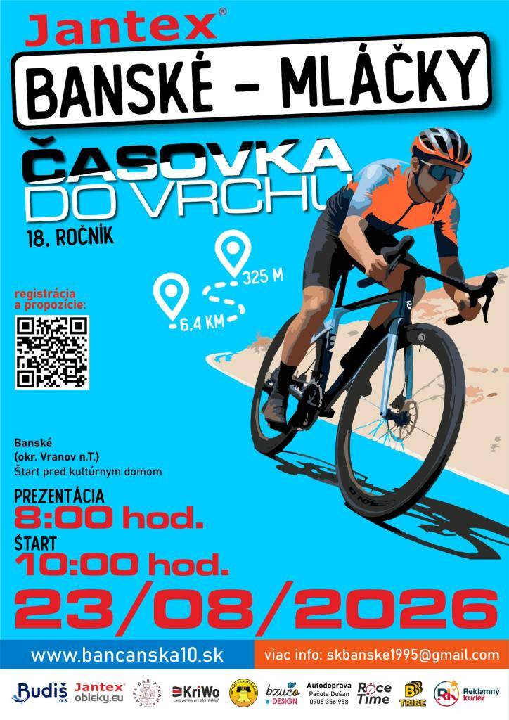 Dňa 23.8.2026 sa v obci Banské uskutoční už 18. ročník časovky do vrchu JANTEX Banské – Mláčky.