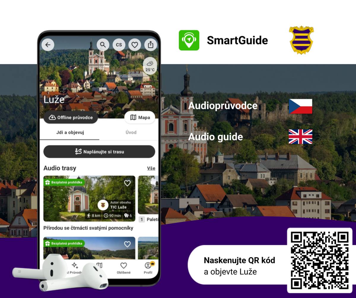 JSME ZAPOJENI DO PROJEKTU SMARTGUIDE Město Luže je zapojeno do projektu SmartGuide, což je inovativní platforma pro publikování vlastních poutavých digitálních audioprůvodců. Sami jsme si vytvořili zdarma digitálního průvodce, který inspiruje turisty k návštěvě našeho města a okolí. Nejen, že projekt je originální, také snižuje přeplněnost nejznámějších památek a přispěje k udržitelnějšímu cestovnímu ruchu. Propagujeme takto atraktivním způsobem našem město, památky, stezky, které můžete prozkoumávat svým vlastním tempem a bezpečně s osobním průvodcem v telefonu. Jak na to?  Stáhněte si aplikace SmartGuide na www.smart-guide.org/en/travelers/ Vyhledejte město, které chcete navštívit Aplikace Vám sama doporučí zajímavá místa, trasy Poslouchejte během procházky zajímavé příběhy Audio se automaticky začne přehrávat, jakmile se přiblížíte k zajímavému místu Prohlédněte si trasy na mapě a získejte doporučení na ikonická místa na základě aktuální polohy  Informační centrum
