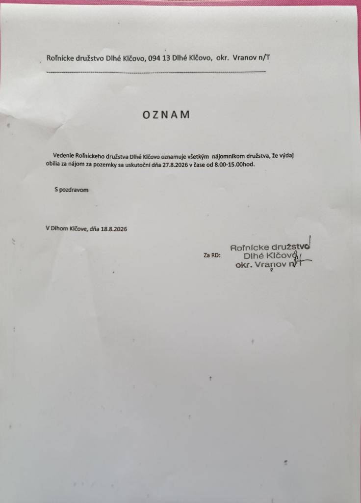 Výdaj obilia za nájom.