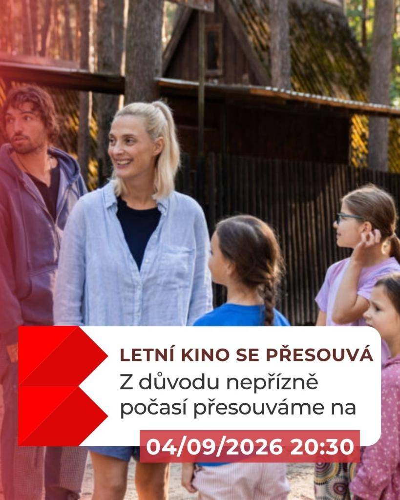 Promítání letního kina v Bystřici se z důvodu nepřízně počasí přesouvá na nový termín, a to pátek 4. září 2026 od 20:30. Děkujeme za pochopení a těšíme se na vás v náhradním termínu.