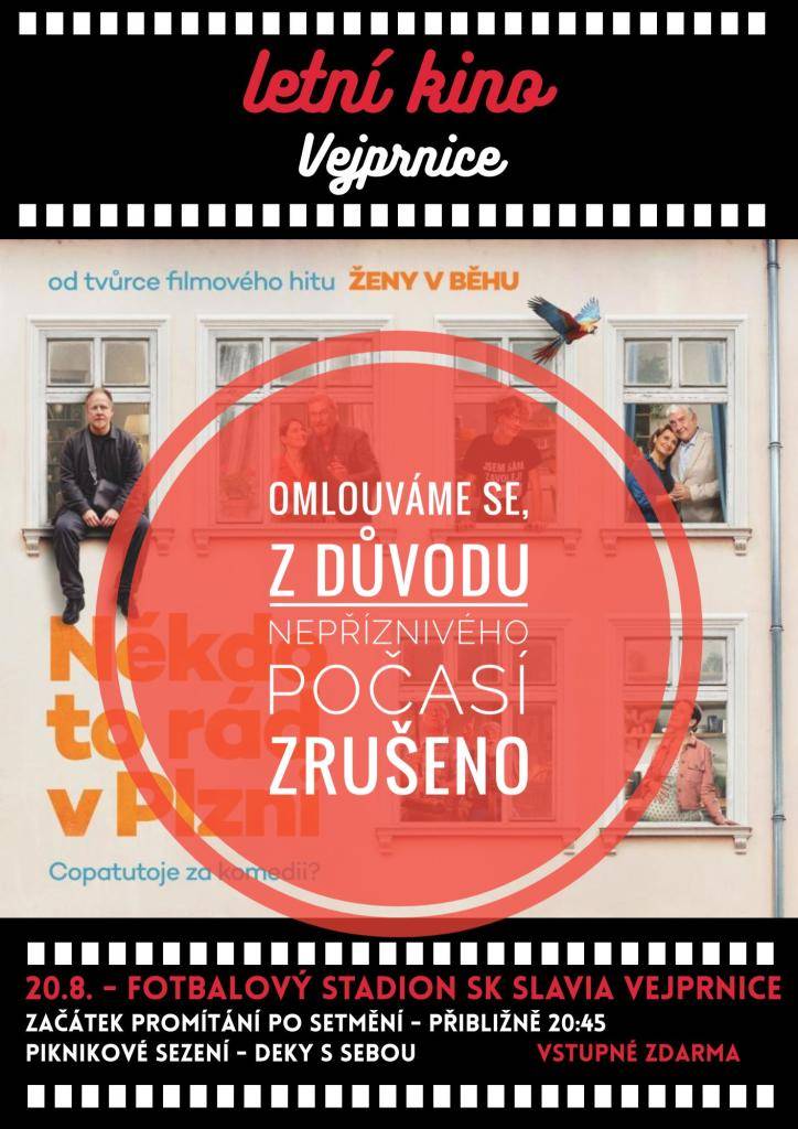LETNÍ KINO PRO NEPŘÍZEŇ POČASÍ DNES ZRUŠENO